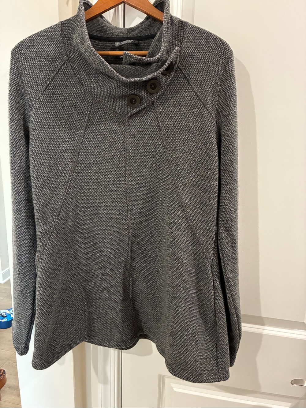 Prana XL Wool Blend Gray Button-Detail Cowl Neck Sweater